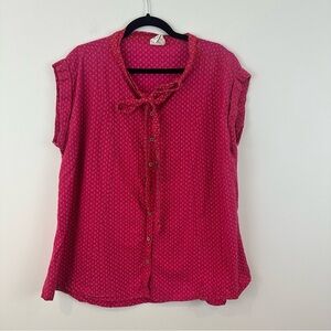 Mata Traders Red Floral Tie Neck Button Front Blouse Size 2X